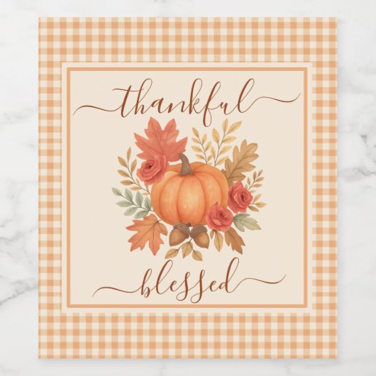 Dankbar und gesegnet Pumpkin | Fall Erntedank Weinetikett (Einzelnes Label)