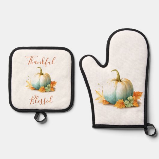 Dankbar und gesegnet Pumpkin Oven Mitt & Pot Holde Ofenhandschuh & Topflappen-Set (Vorderseite)
