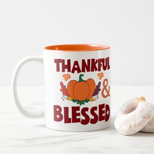 Dankbar und gesegnet zweifarbige tasse (Mit Donut)