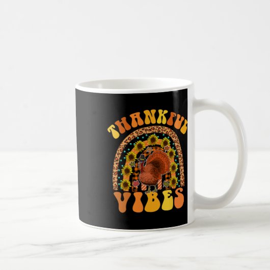 Dankbar Vibes Rainbow Turkey Fall Retro Groovh Kaffeetasse (Rechts)