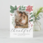 Dankbare Chic Winter Botanicals Foto Feiertagskarte (Stehend Vorderseite)