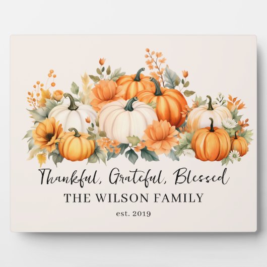 Dankbare Dankbarkeit gesegnet Fall Pumpkin Familie Fotoplatte (Vorderseite)