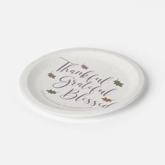 Dankbare Dankbarkeit gesegnete Erntedank-Blätter Pappteller (Schrägansicht)