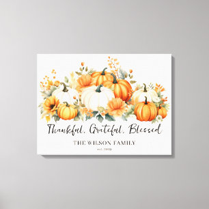 Dankbare Dankbarkeit Seligen Fall Pumpkins Familie Leinwanddruck