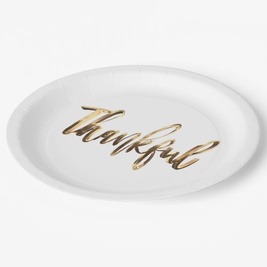 Dankbare Elegante Imitate Gold-Script-Erntedank Pappteller (Schrägansicht)