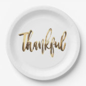 Dankbare Elegante Imitate Gold-Script-Erntedank Pappteller (Vorderseite)