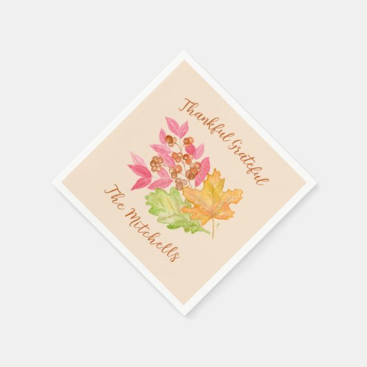Dankbare, erfreute Herbstblätter und Beeren Papier Serviette (Ecke)