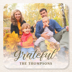Dankbare Familienfoto Thanksgiving Rechteckiger Pappuntersetzer