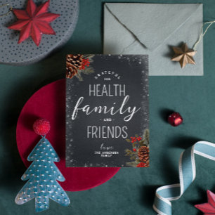 Dankbare Gesundheit Familie Freunde Typografie Wei Feiertagskarte