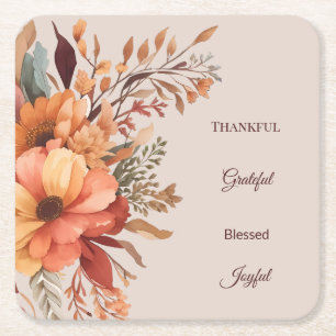 Dankbare Grateful Gesegnete Florale Danksagung Rechteckiger Pappuntersetzer