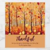 Dankbare Herbstlaub Erntedank Holiday Weinetikett (Einzelnes Label)