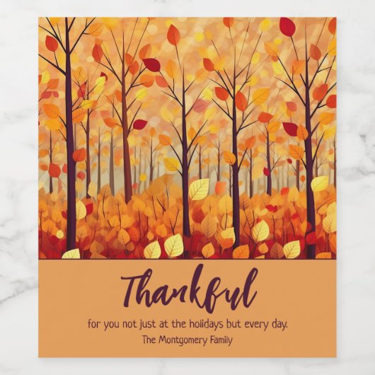 Dankbare Herbstlaub Erntedank Holiday Weinetikett (Einzelnes Label)