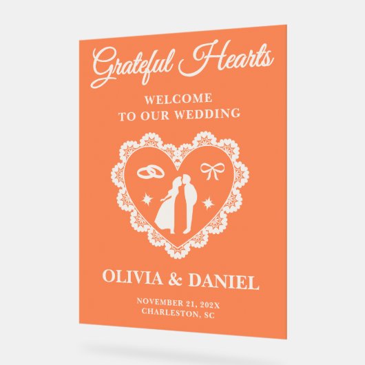 Dankbare Herzen | Erntedank Wedding Welcome Acrylschild (Winkel)
