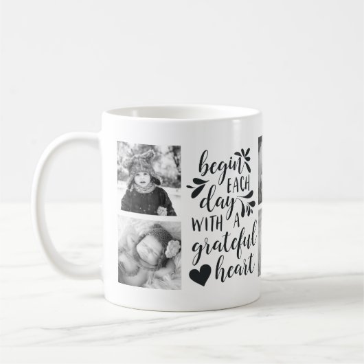 Dankbare Herzschwarz-Weiß-Foto-Tasse Kaffeetasse (Links)