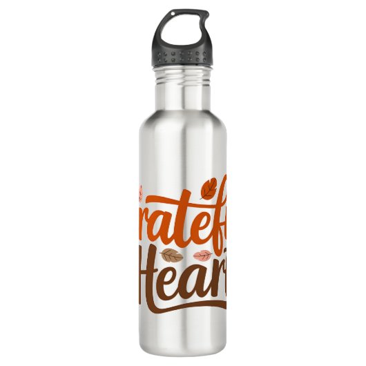 Dankbare Herztypografie Edelstahlflasche (Vorderseite)