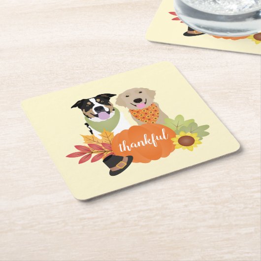 Dankbare Hunde Erntedank Harvest Pumpkins Rechteckiger Pappuntersetzer (angewinkelt)