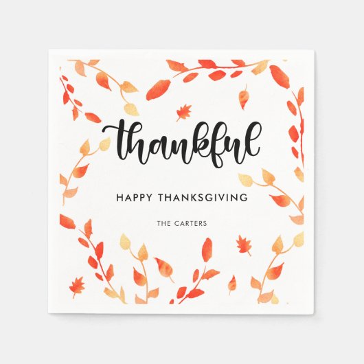Dankbare Kalligraphie-Herbstlaub Foliage Elegant Serviette (Vorderseite)