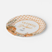 Dankbare Kürbisse Gingham Thanksgiving Pappteller (Schrägansicht)