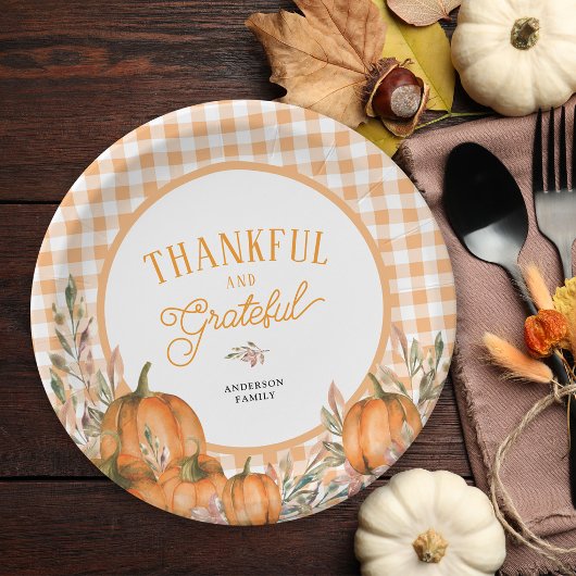 Dankbare Kürbisse Gingham Thanksgiving Pappteller
