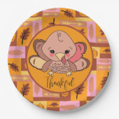 Dankbare Niedliche Türkei Erntedank Party Teller (Vorderseite)