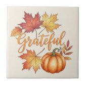 Dankbare Pumpkin & Autumn Leaves Fliese (Vorderseite)