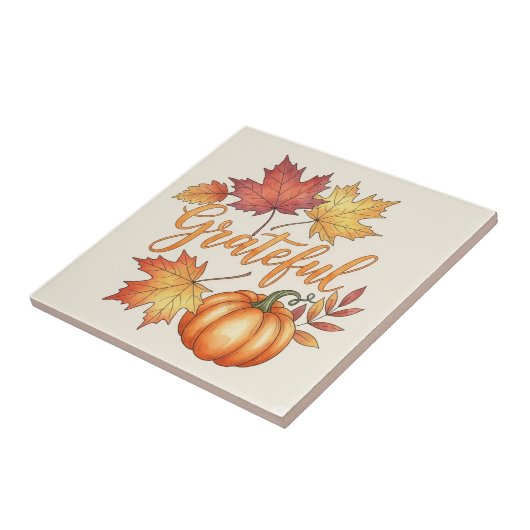 Dankbare Pumpkin & Autumn Leaves Fliese (Seite)