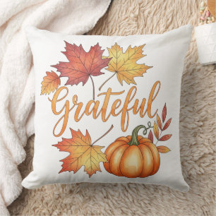 Dankbare Pumpkin & Autumn Leaves Kissen
