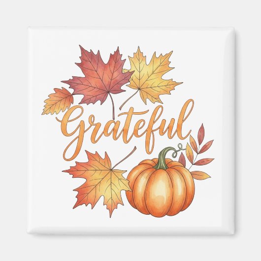 Dankbare Pumpkin & Autumn Leaves Magnet (Vorne)