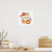 Dankbare Pumpkin & Autumn Leaves Poster (Küche)