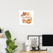 Dankbare Pumpkin & Autumn Leaves Poster (Heimbüro)