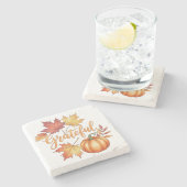 Dankbare Pumpkin & Autumn Leaves Steinuntersetzer (Seitenansicht)