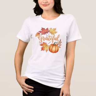 Dankbare Pumpkin & Herbst Blätter Frauen Tri-Blend Shirt