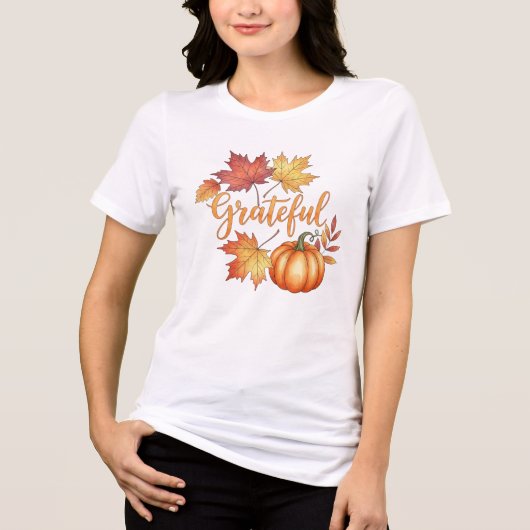 Dankbare Pumpkin & Herbst Blätter Frauen Tri-Blend Shirt (Vorderseite)
