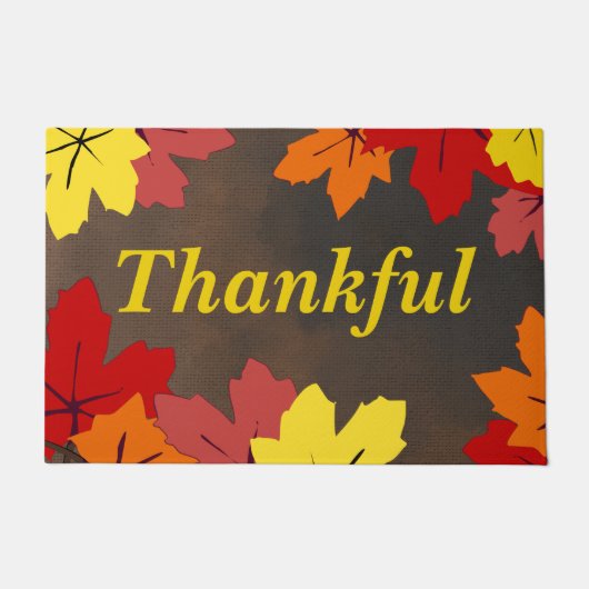 Dankbare Rot-Gelb-Ahornbaum-Blätter braun Fußmatte (Vorderseite)