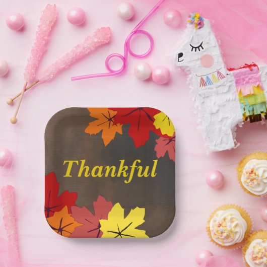 Dankbare Rot-Gelb-Ahornbaum-Blätter braun Pappteller (Party)