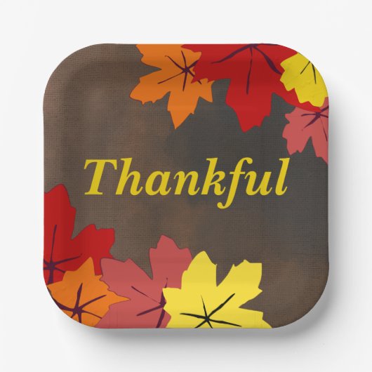 Dankbare Rot-Gelb-Ahornbaum-Blätter braun Pappteller (Vorderseite)