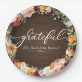 Dankbare rustikale Blume Herbst Erntedank Abendess Pappteller (Vorderseite)