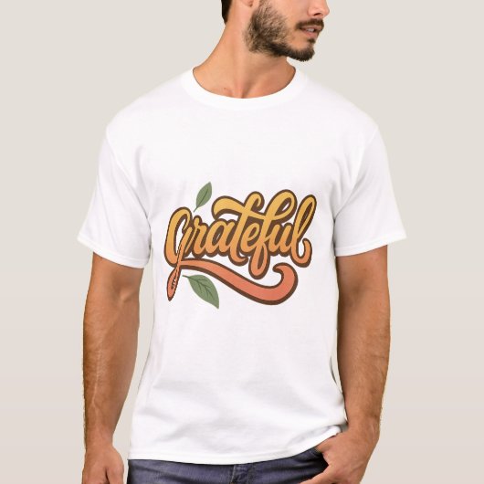Dankbare Script-Blätter T-Shirt (Vorderseite)