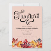 Dankbare Script Watercolor-Blätter Rot rot Einladung (Vorderseite)