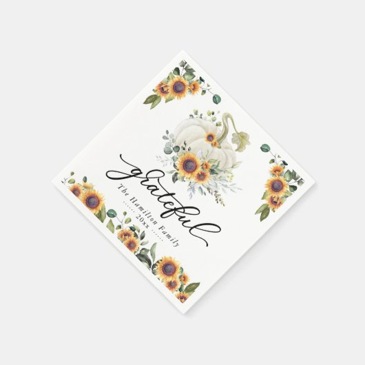 Dankbare Sonnenblumen Pumpkin Greenery Erntedank Serviette (Ecke)