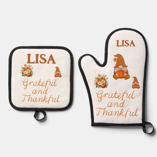 Dankbare und dankbare Bezeichnung Monogram | Ofenhandschuh & Topflappen-Set (Vorderseite)