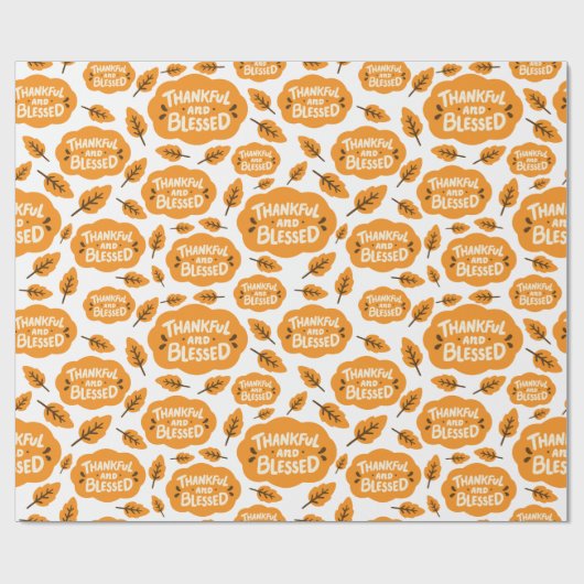 Dankbare und gesegnete Herbst Orange Blätter weiß Geschenkpapier (Flach)