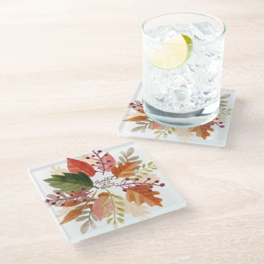 Dankbare und gesegnete Herbst-Untersetzer Glasuntersetzer (Schrägansicht)