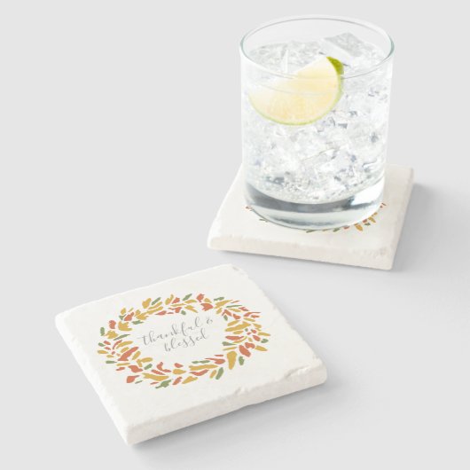 Dankbare und gesegnete Herbstmalerei Steinuntersetzer (Seitenansicht)