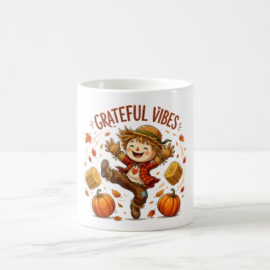 Dankbare Vibes Vogelscheuche Herbst Kaffeetasse (Mittel)