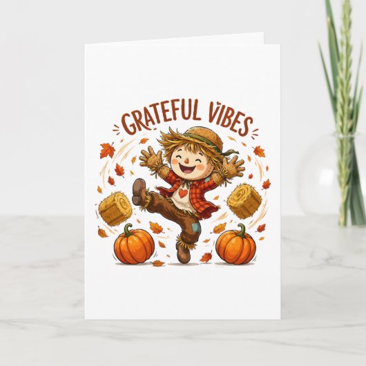 Dankbare Vibes Vogelscheuche Herbst Karte (Vorderseite)