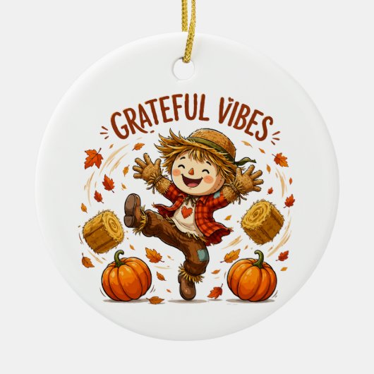 Dankbare Vibes Vogelscheuche Herbst Keramik Ornament (Vorne)