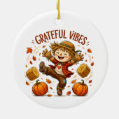 Dankbare Vibes Vogelscheuche Herbst Keramik Ornament (Hinten)