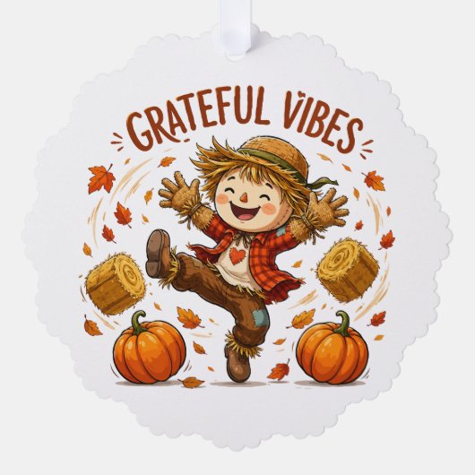 Dankbare Vibes Vogelscheuche Herbst Ornament Karte (Vorderseite)