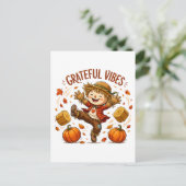 Dankbare Vibes Vogelscheuche Herbst Postkarte (Stehend Vorderseite)